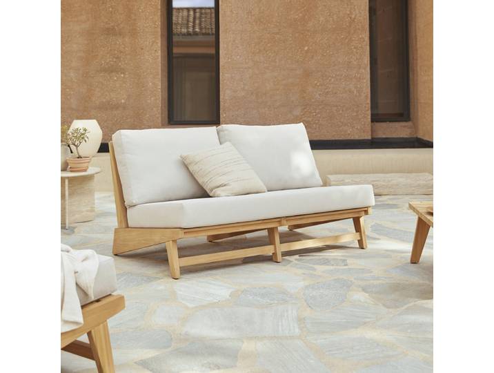 2-Sitzer-Gartenbank aus massivem Teakholz Olia - Weiß - Teak