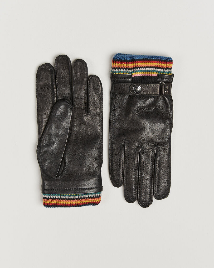 Paul Smith Signature Stripe Cuff Leather Glove Black men L Sort