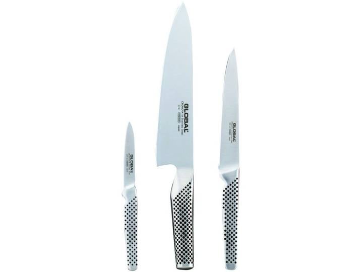 GLOBAL Messer-Set Messerset G-21524: Kochmesser + Kleines Schälmesser + Universalmesser (Spar-Set, 3-tlg)