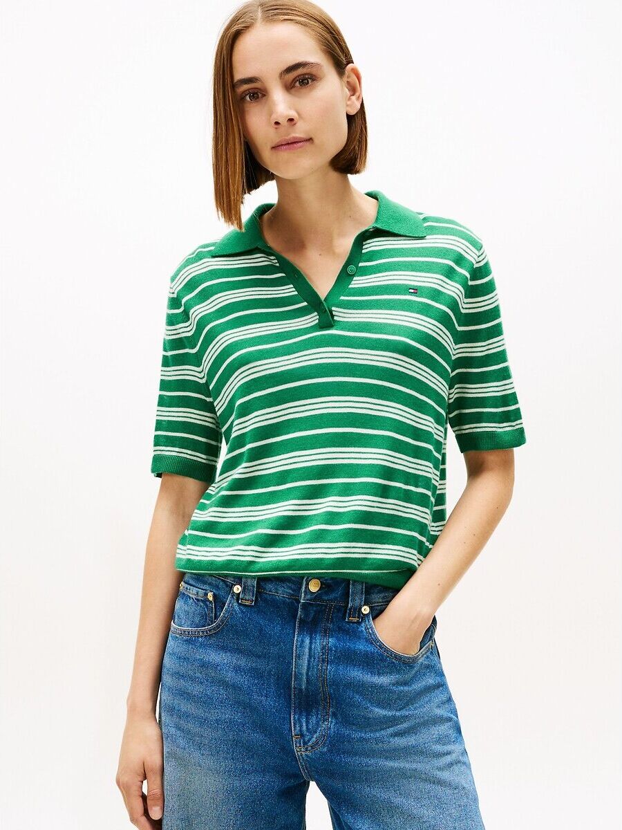 TOMMY HILFIGER Pull rayé à col polo à manches courtes