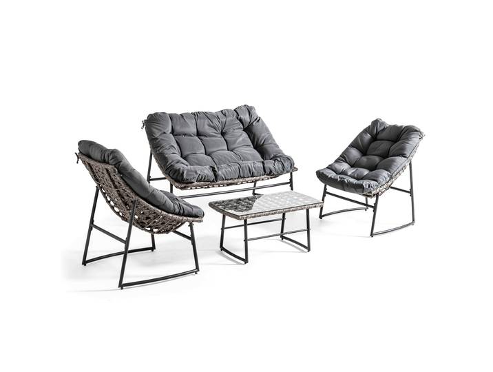 4-Sitzer Gartenlounge-Set aus Kunstharz und Metall mit 1 Sofa, 2 Sesseln und 1 Couchtisch