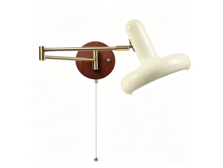 Mid Century Retro Gold Swing Arm Wandleuchte, drehbare Waschtischlampe Cremefarbene Metallleuchte mit Zugkette for Schlafzimmer, Wohnzimmer, Arbeitszimmer, Nachttisch-Lesebeleuchtung