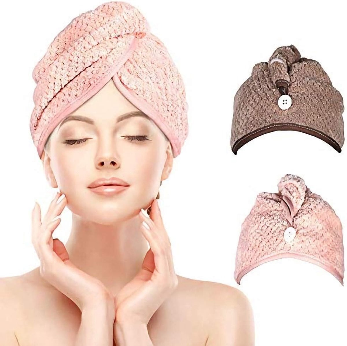 SnelShoppen Set van 2 Microvezel Haar Droog Towel Turban Wraps - Ultra Absorberend voor Snelle Droging