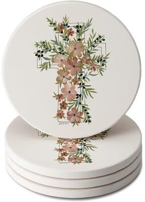 Thirstystone Floral Faith 4 Pack Absorbent Stone Coasters with Protective Cork Backing Manufactured in The USA Artistic Easily Wipes Clean