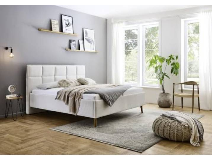Meise Möbel Stauraumbett Paulo 160x200 cm Bettkasten & Lattenrost Webstoff Beige Holzfuß eichefarbig