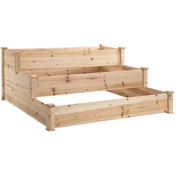 MODFU Hochbeet aus Holz 56x120x120 cm dreistufiges Treppendesign für Balkon und Garten Naturholz robust ohne Boden für Kräuter Gemüse Blumen