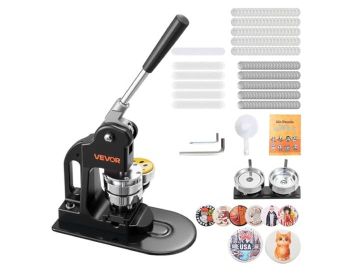 VEVOR Machine à Badges de 58 mm\, Presse à Badges Épingles Personnalisés\, pour DIY Épinglettes\, avec 500 Kits de Consommables\, Coupe-cercle\, Clés Hexagonales et Livre Magique\, Poignée Ergonomique\, Noir