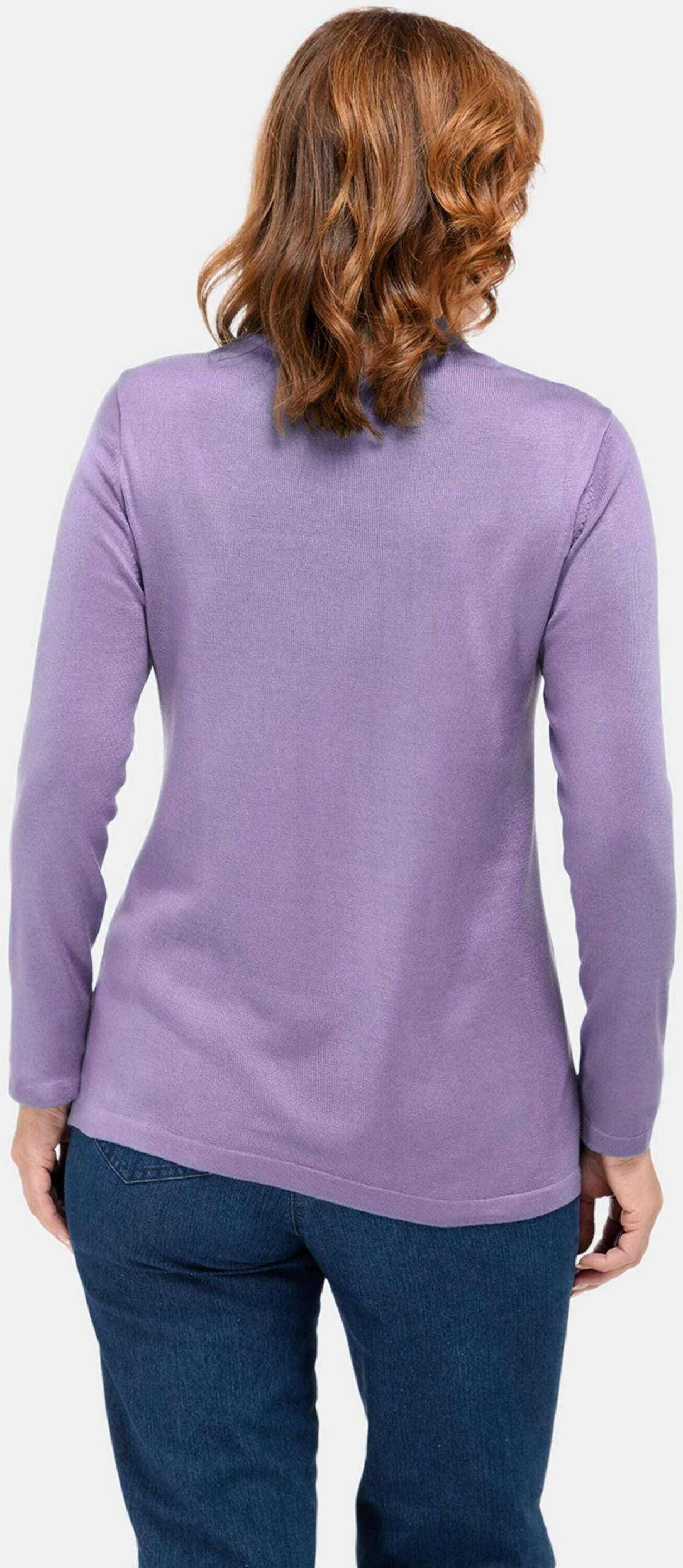 Strickpullover GOLDNER "Strickpullover mit Stehbundkragen", Damen, Gr. 50, lila (flieder), Obermaterial: 100% Polyacryl PAN., eng Tubular, Pullover Strickpullover, wie echter Kaschmir