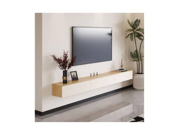 Xumh2024-3 TV Schrank Board Sideboard Wandmontiertes TV-Konsolen-Entertainment-Center mit herunterklappbarer Tür(Weiß,150x24x20cm)