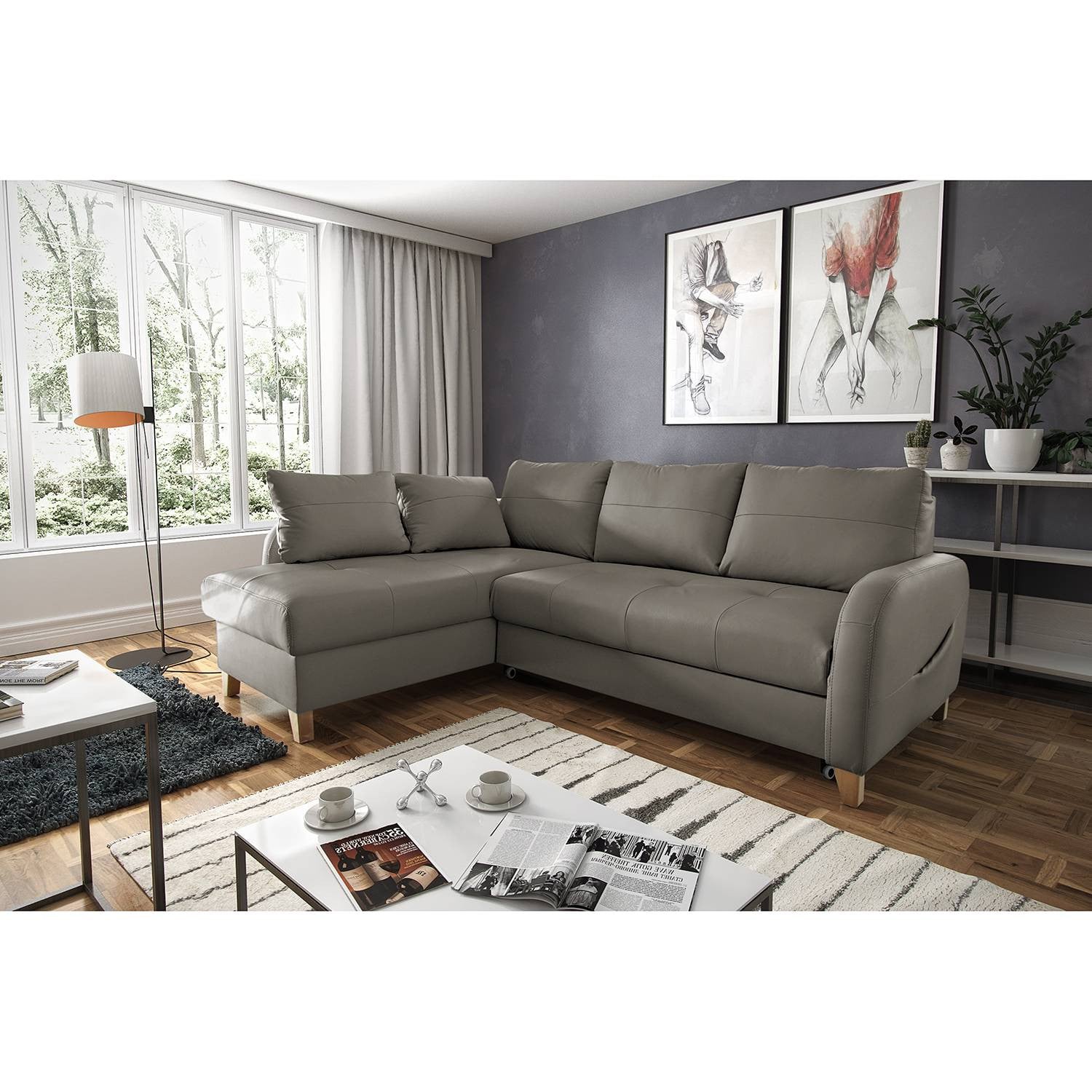 home24 Hoekbank Monserrat Bruin/Modderbruin met Slaapfunctie en Chaise Longue Links, B/D/H: 227 x 82 x 170 cm