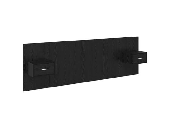 KTHLBRH Kopfteil mit Nachttisch, 3-teilig, schwarze Eiche, Holz Platzsparendes Design, integrierte Schränke, minimalistischer Stil, Wandmontage, glatte Oberfläche