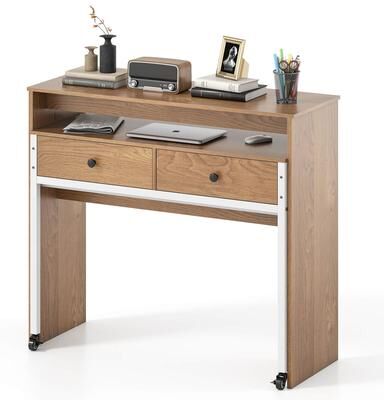 Convertible Home Office Desk w/2 Storage Drawers & Monitor Shelf