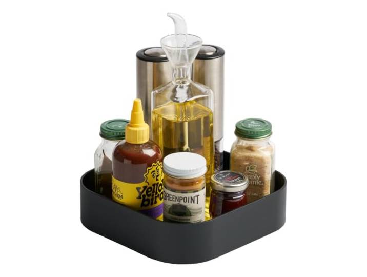 Yamazaki 2199 Tower Rotating Storage Tray\, Black\, ABS Resin/Silicone\, 20 x 20 x 6.3 cm