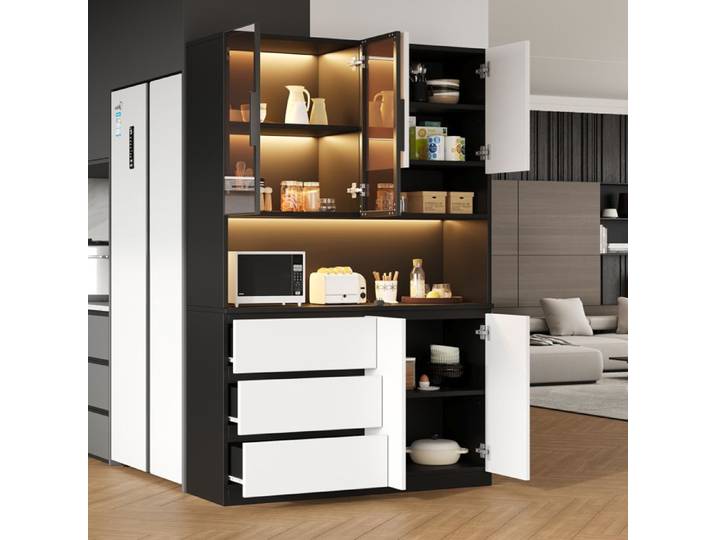 Armoire de cuisine LED - Éclairage LED réglable - Dimensions 120.5x40x180 cm - 3 tiroirs 6 portes