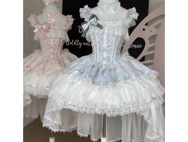 Robe de ballet Lolita JSK à bretelles, bleu poudré, style princesse, pour fête d'anniversaire ou cérémonie de majorité d'une jeune fille