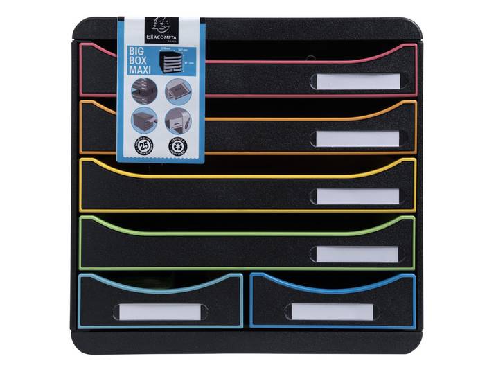 EXACOMPTA Module de classement Big Box Maxi 6 tiroirs Black Office - Noir/arlequin