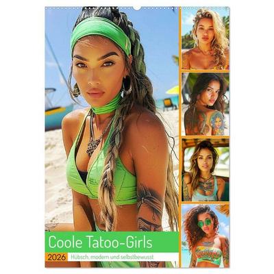 Coole Tatoo-Girls. Hübsch, modern und selbstbewusst (Wandkalender 2026 DIN A2 hoch), CALVENDO Monatskalender