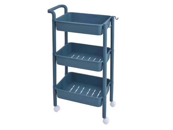DFHetFH Rollwagen Rollwagen, Mobiles Lagerregal Mit Rädern, Multifunktionaler Servicewagen Für Küche, Büro Und Badezimmer Küchenwagen(Blue,3 Tier)