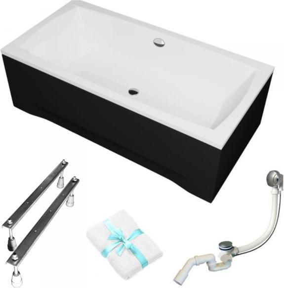 Aqua For You | Polimat Badewanne Apri - 140x70cm - Antibakterielle Beschichtung - Schwarze Umrandung - Siphon Inklusive