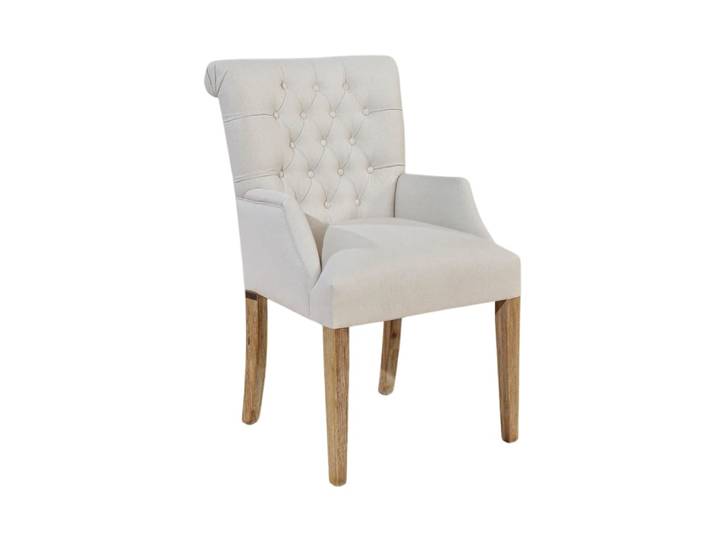 Fauteuil de table capitonné style contemporain en hévéa et ficelle
