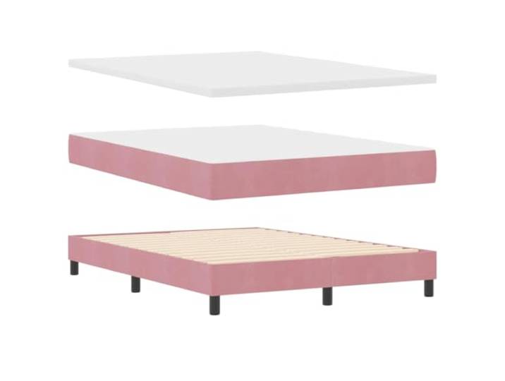 KTHLBRH Doppelbett Rosa Samt 140 x 190 cm Verstellbares Kopfteil, massives Kiefernholz, mittlere Matratze, elegante schwarze Beine