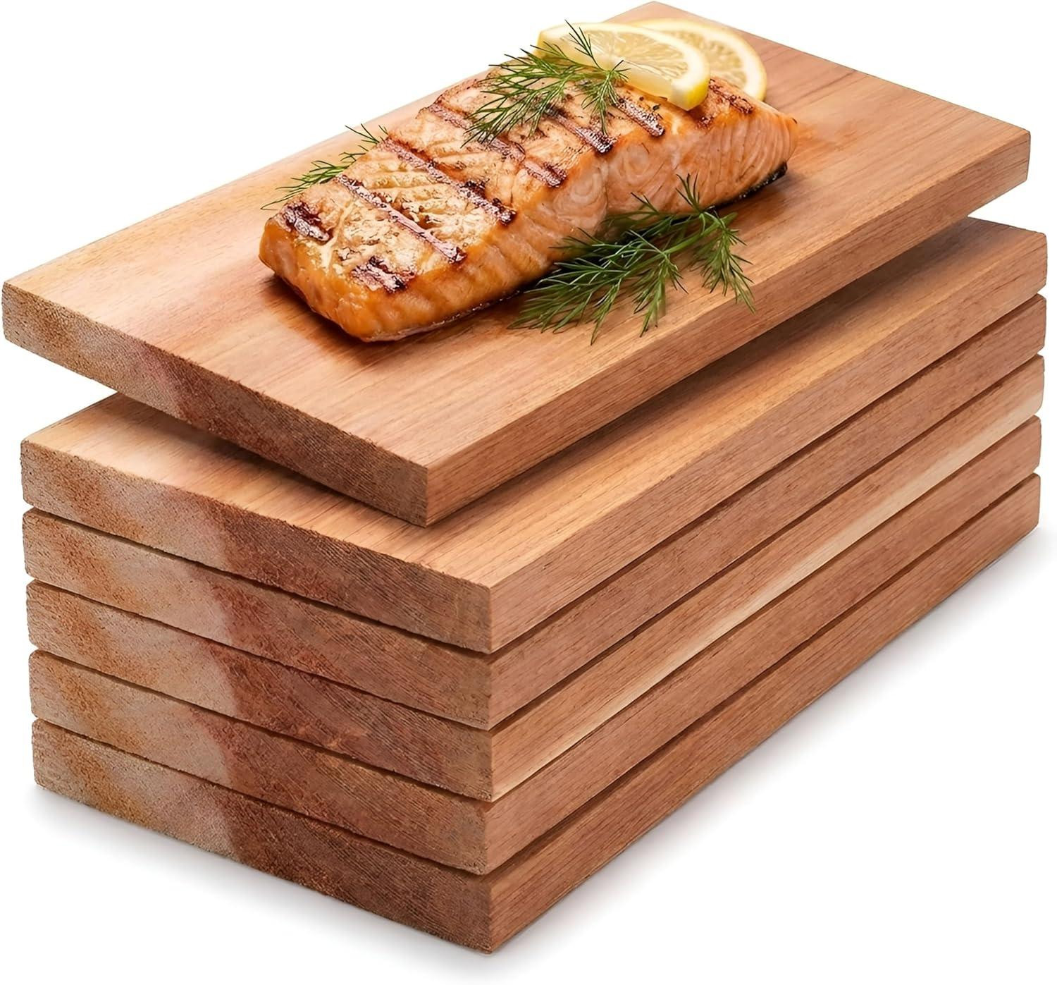 Set van 6 herbruikbare rookplanken van Western Red Cedar hout voor de barbecue, 30 x 14 x 1,5 cm