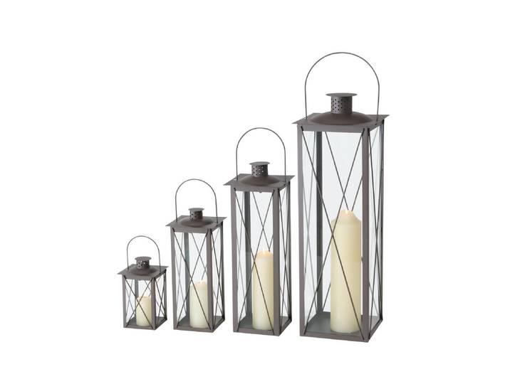 Kerzenlaterne BOLTZE Farol 4-teilig , grau (braun, transparent), Eisen, Glas, Kerzenhalter, Kerzenlaterne