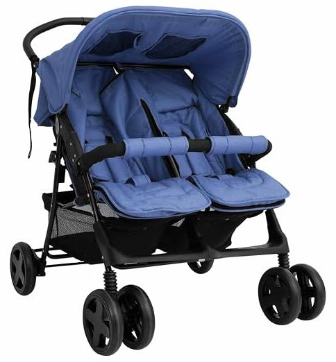 Geschwisterwagen Zwillingswagen Kinderwagen Doppelkinderwagen Zwillingsbuggy Zusammenklappbar Marineblau Stahl