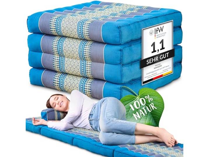 Namasdee Klappmatratze 200x50x8cm mit 100% natürlicher Kapokfüllung (Hellblau)