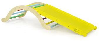 Costway 3-in-1 Kids Climber Set Wooden Arch Triangle Rocker with Ramp and Mat