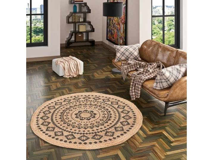 Pergamon - Nele Ethno - Tapis en fibre naturelle de jute - Fait à la main - Rond - 120x120 cm