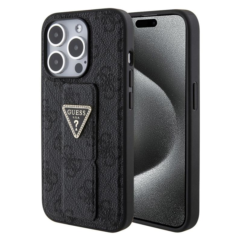 Guess GUHCP15LPGS4TDK iPhone 15 Pro 6.1" czarny/black hardcase Grip Stand 4G Triangle Strass (Apple iPhone 15 Pro) (GUHCP15LPGS4TDK)