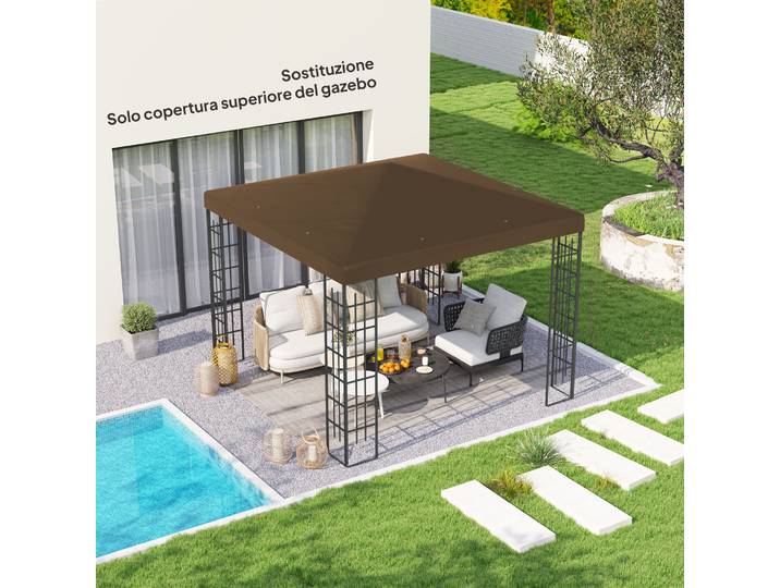 Outsunny Bâche Tonnelle 3x3m Oxford 600D Marron Drainage