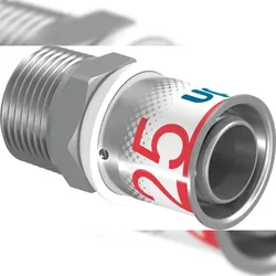 Uponor Übergangsnippel S-Press PLUS aus Messing, verzinnt 25mmx3/4 AG