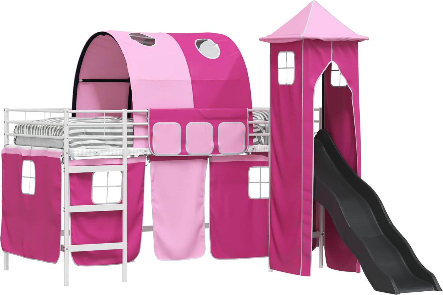 Kinder Etagenbett Gestell Weiß und Rosa 80 x 200 cm Metall