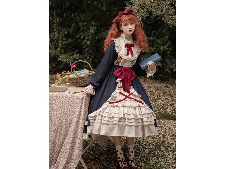 Robe Lolita douce et mignonne à manches longues, robe de princesse quotidienne, nouvelle collection printemps 2026, robe Lolita pour femmes, robe Lolita gothique bleue