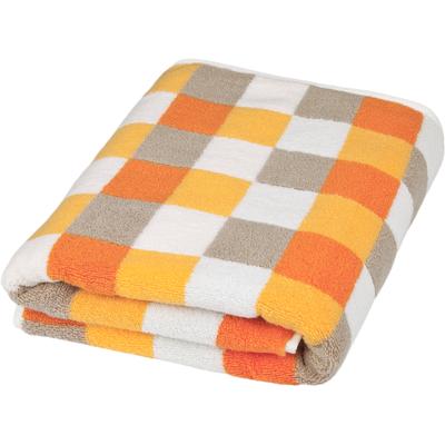 Duschtuch ROSS "Würfelfond", weiß (ginster, dahlie, cappuccino, weiß), B:75cm L:140cm, Frottier, Baumwolle, Handtücher, 100% Baumwolle