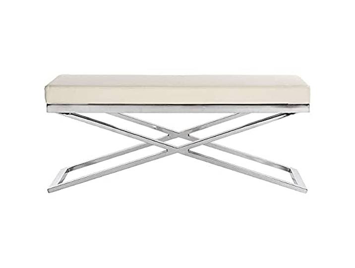 Safavieh mabrie Bänke, Polsterung / Edelstahl, Weiß / Silber,109 X 45 X 45.72 cm