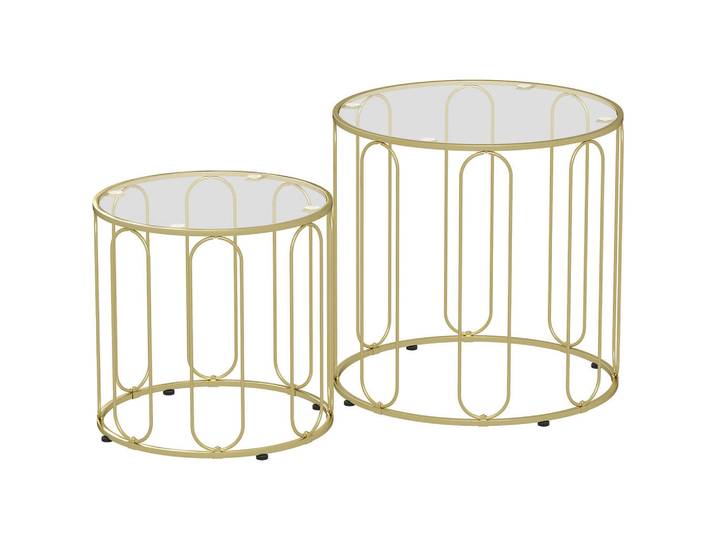 Homcom Couchtisch-Set 2er Set Metall Glas Gold, Goldfarben, Rund, 50x50x50 cm, Wohnzimmer, Wohnzimmertische, Couchtische