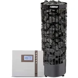 Set Saunaöfen Harvia Cilindro PC90E-Schwarz 9 kW mit EOS ECON D4