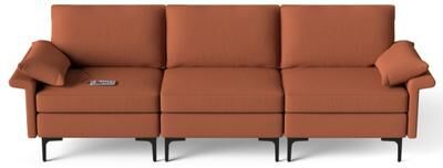 Costway Large 3-Seat Sofa Sectional with Metal Legs and 2 USB Ports for 3-4 people-Red
