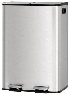 Garvee Stainless Steel Dual Trash Can with Lid, Double Compartment Step Kitchen Garbage & Recycling Bin, Removable Buckets