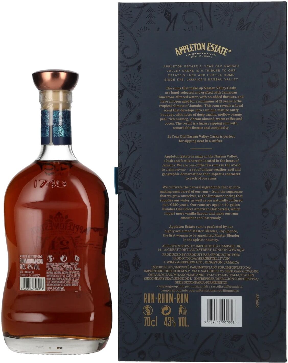 Appleton Estate 21 Years Old Jamaica Rum Nassau Valley Casks 43% Vol. 0,7l in Geschenkbox