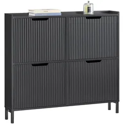 SCHUHSCHRANK schmal mit 4 Klappen 100x91x19cm Schwarz
