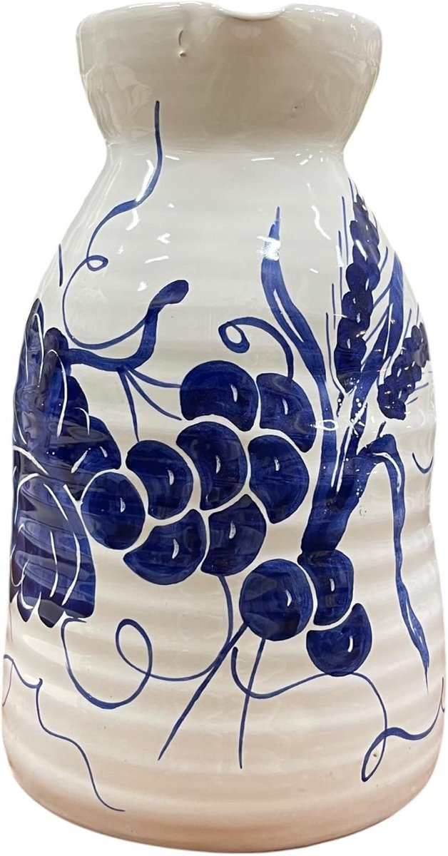 Handgemaakte blauwe keramische kan met handbeschilderd decor, 1 liter