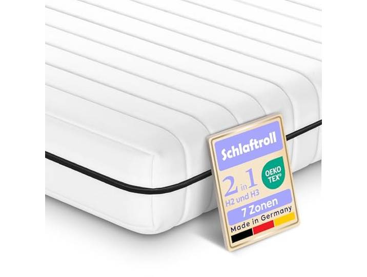 Schlaftroll Kaltschaummatratze 90x200 H2+H3 – 7Z – 13cm – Öko-Tex 7-Zonen Kaltschaum, Rollmatratze, waschbarer Bezug 60°, Made in Germany, Öko-Tex, für Lattenrost & Boxspringbett