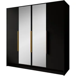 DREHTÜRENSCHRANK Laro mit Spiegel, Schwarz mit goldenen Griffen, 200 cm