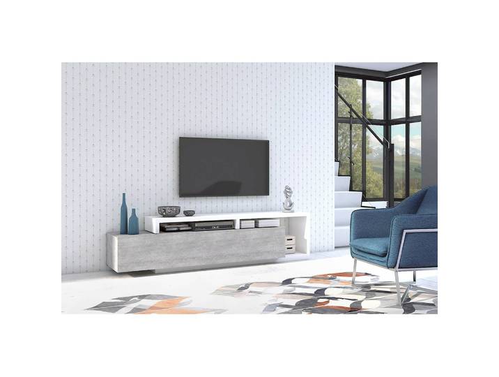 TV-Lowboard Spanplatte, foliert Weiß/Weiß/Beton Dekor 219 x 52 x 45cm