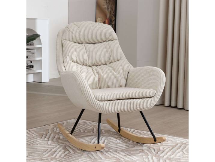 STILVORA Schaukelstuhl Schaukelsessel cord,wohnzimmer Relaxsessel mit Taschenfederkern,Beige