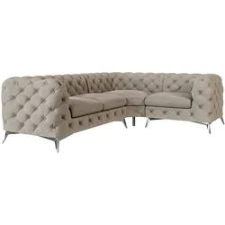 ECKSOFA Chesterfield Laura Dunkle Creme Samt, Ottomane rechts